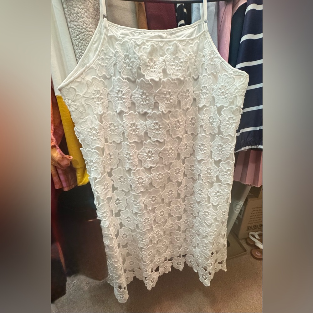 White Floral Lace Sleeveless Dress